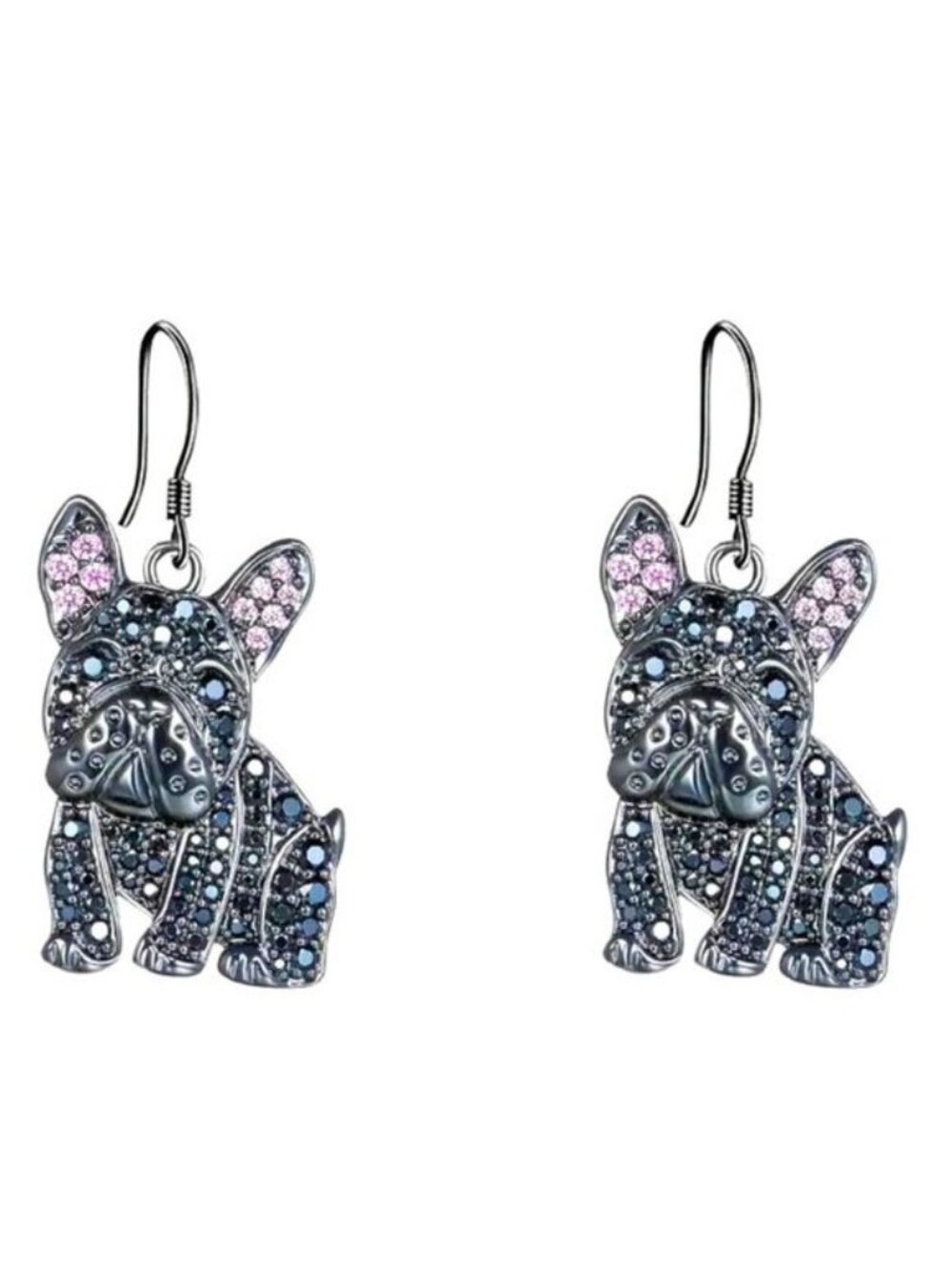 Bulldog Frenchie Earrings Rhinestone Glam Sparkly Stylish Dangle Trendy Cute Dog - Picture 2 of 5